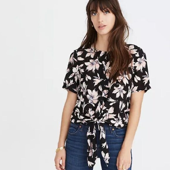 Madewell Silk Button-Back Tie Tee in Winter Orchid - Picture 1 of 11